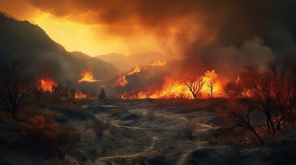 Fototapeta premium Forest fires, Wildfire. Generative AI 