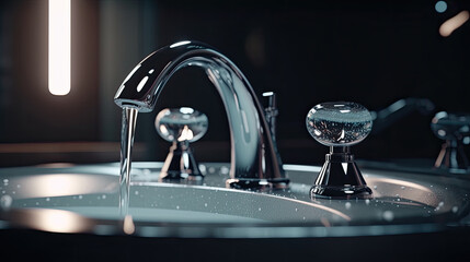 washbasin and faucet with water drop at home