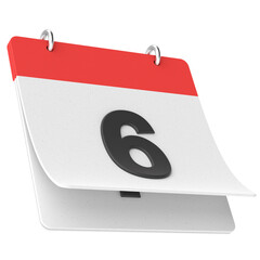 6th. Sixth day of month. Calendar. 3D illustration.