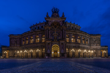 Fototapeta na wymiar Theaterplatz square with Semperoper opera house at the blue hour , historic center, Dresden, Saxony, Germany