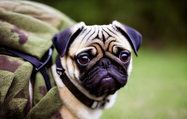 Portrait of a militar Pug dog