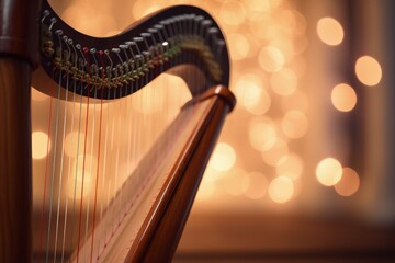 Instrument harp illustration, music concept, bokeh background. Generative AI