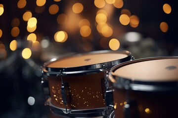 Naklejka premium Drums illustration, music concept, bokeh background. Generative AI