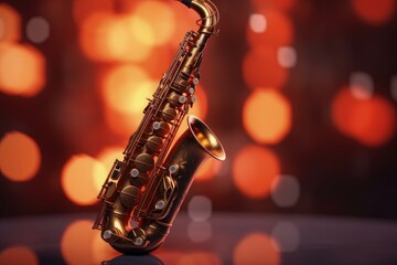 Fototapeta premium Saxophone illustration, music concept, bokeh background. Generative AI