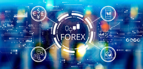 Forex trading concept with big city lights at night
