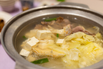 Taiwanese cuisine bowl of tofu soup with duck meat
