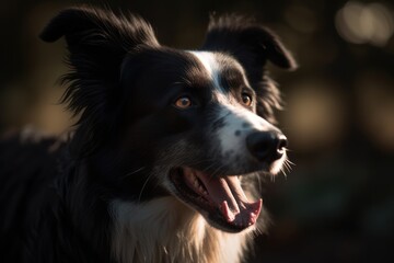Fototapeta premium In this environmental portrait, a Border Collie is depicted with a beautiful park as the striking backdrop, with generative AI technology