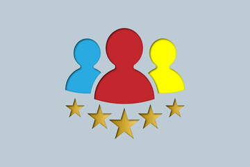 Paper cut people group with gold star. vector eps 10