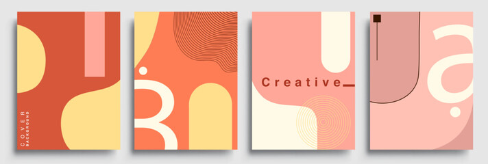 Set of posters with elements abstract geometric shapes, modern graphic design. Perfect for social media, poster, cover, invitation, brochure. Vector