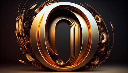 Capital letter O ateampunk alphabet in gold and black colour created with generative Ai technology