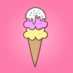 Helado de fresa y de vainilla cubierto de crema dulce
