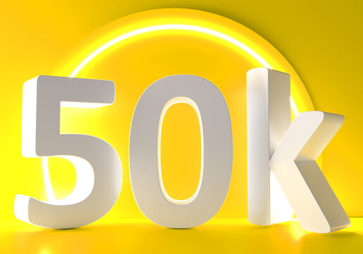 50K Followers. Achievement in 50K followers. 50 000 followers background. Congratulating networking thanks, net friends abstract image, customers. 3d rendering. Web banner. 