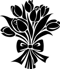 Bouquet of tulip flowers isolated on a white background. Black silhouette of tulip bouquet. Vector illustration