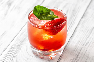 Glass of Strawberry Basil Lemonade cocktail