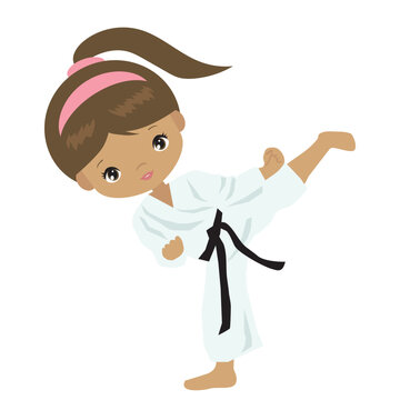 Karate girl vector cartoon illustration