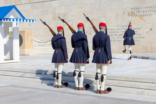 Changing of the Guard in front of Greek Parliament (Old Royal Palace) by Evzones, Athens, Greece