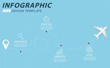 Infographic design template. Timeline concept with 4 options or steps template. layout, diagram, annual, airplanes , travel, report, presentation. Vector illustration.