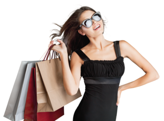 Young woman with shopping bags isolated on white