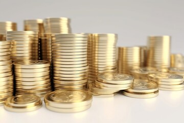 3D coins stacks. growth investment success finance business on white background. generative ai