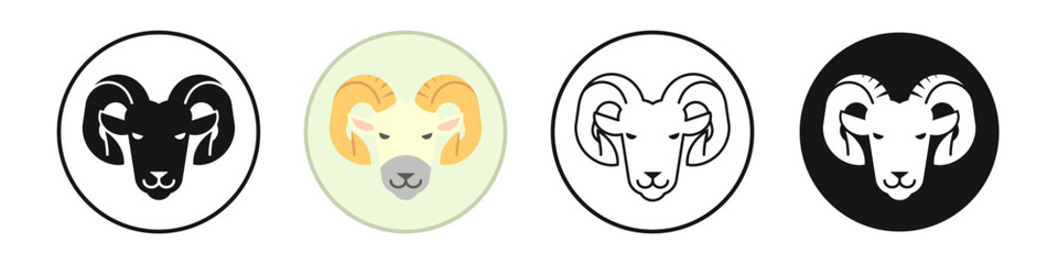 Ram vector set. Horned ram head, aries sign