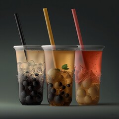Three glass of natural fruit juice, Generative AI