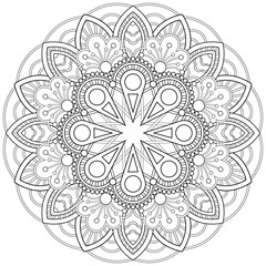 Colouring page, hand drawn, vector. Mandala 161, ethnic, swirl pattern, object isolated on white background.