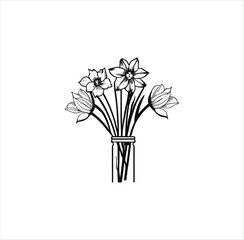 A bouquet of beautiful flowers vector line art