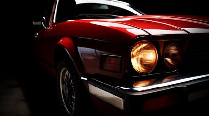 Fototapeta na wymiar closeup of headlights on a vintage sport car wallpaper Ai Generative 