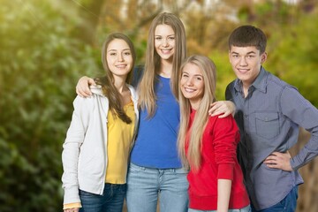 Fototapeta premium Diverse group of happy young friends have fun