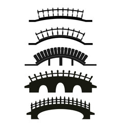Japan park bridges silhouettes set. Tradational japan architecture. Vector illustration