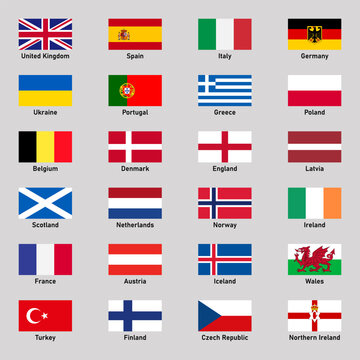 Set of flags of different european countries in flat style.