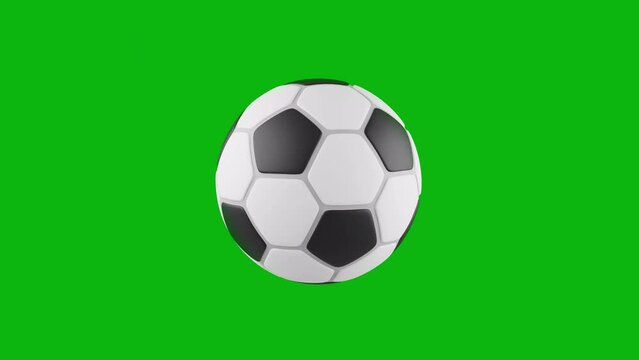 3D animation of soccer black and white ball rotating 360 degree on green screen chroma key. Seamless loop animation for social media and advertising, promotion movie-series credits