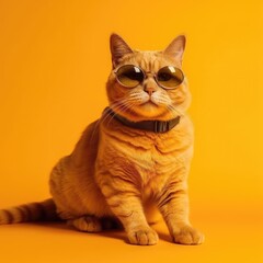 Yellow Cat on a Rich Background - An Adorable Image of a Tubby Feline with Attitude - Generative AI