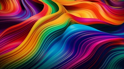 Obraz premium Rainbow-colored Silk, Wavy Satin Folds, Wallpaper, Generative AI