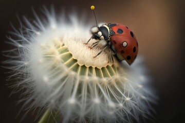 Fototapeta premium A lady bug sitting on top of a white flower created with Generative AI technology