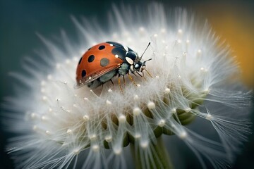 A lady bug sitting on top of a white flower created with Generative AI technology