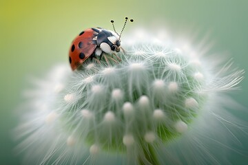 A lady bug sitting on top of a dandelion created with Generative AI technology