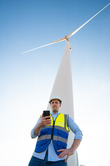 Alternative renewable energy and system service, Technician engineer inspection work at wind...