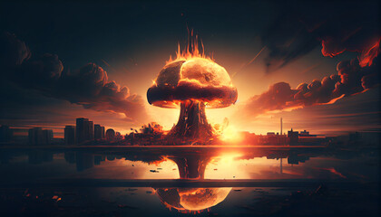 The End of the World Apocalyptic Epic Scene. Big Explotion. Ai generated image