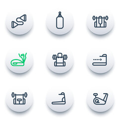 gym training, workout line icons set