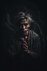 Surreal and haunting portrait of a person facing their inner demons