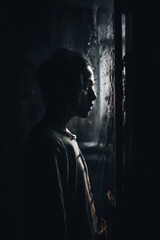 Surreal and haunting portrait of a person facing their inner demons