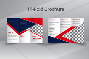 Creative gym fitness business tri fold brochure design templtae
