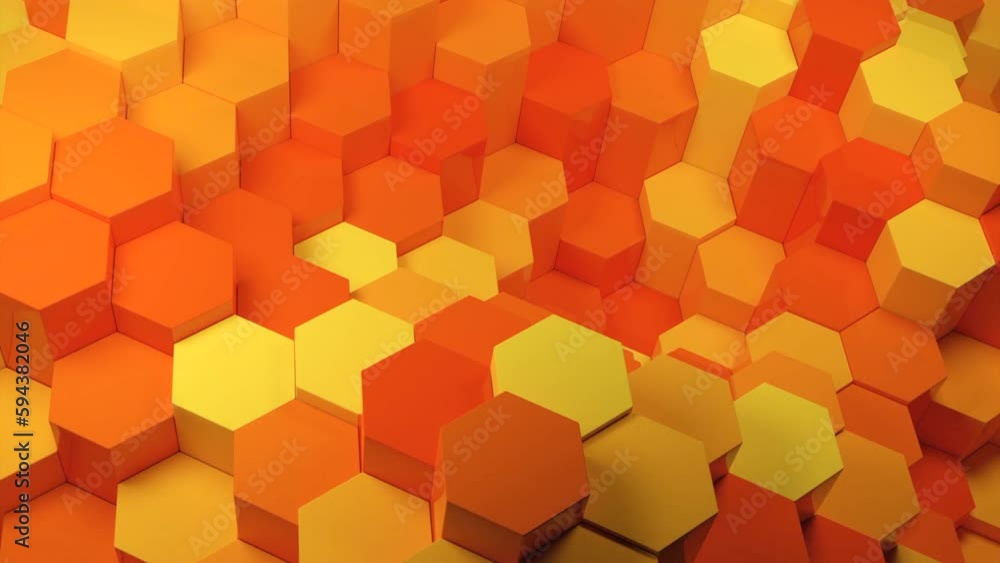 Poster abstract hexagons moving up and down randomly. design. moving grid of hexagons with light and shadow