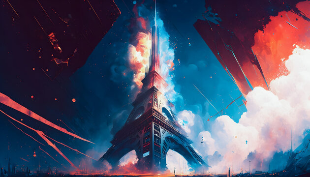 Watercolor sketch of Paris France Eiffel Tower. Generation AI