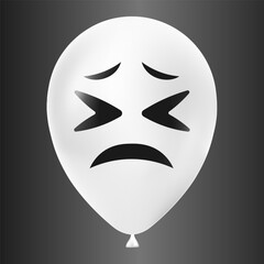 Halloween white balloon illustration with scary and funny face isolated on dark background