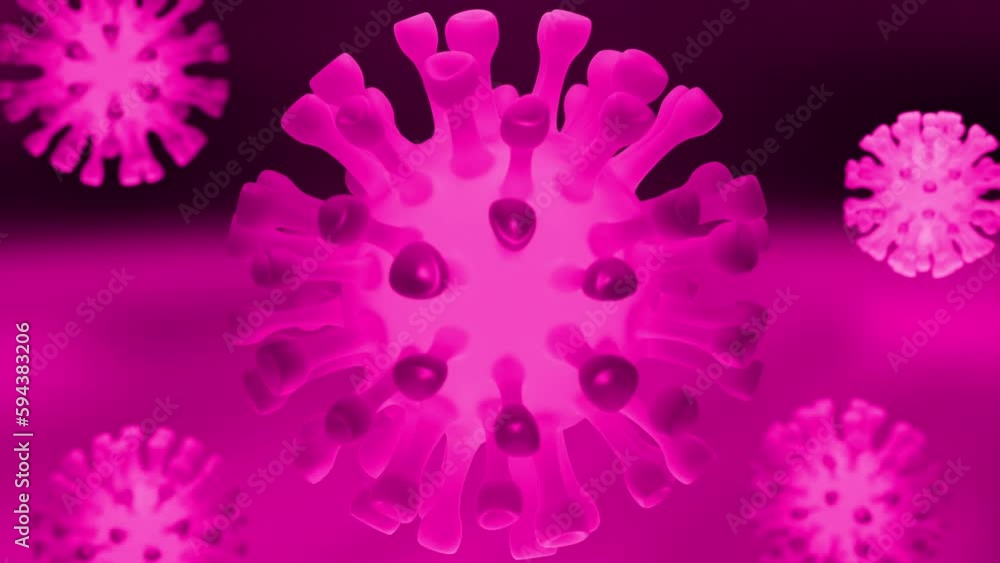 Poster pink and purple background with bacteria. design. small virus particles rotating in a circle made in
