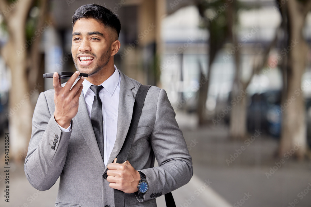 Poster Business dealings starts before I enter the office. a handsome young businessman walking through the city and using his cellphone.