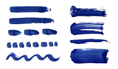 Brush Paint Hand Drawn Ink Line, Stroke Set. Watercolor, aquarelle, gouache retro, old, vintage blue hand made highlighters (Full Vector)
