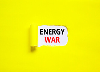 Energy war symbol. Concept words Energy war on beautiful white paper. Beautiful yellow table yellow background. Business and Energy war concept. Copy space.